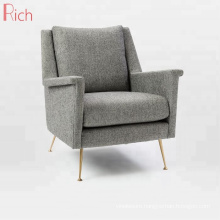 Nordic Modern Wholesale Furniture Designer Metal Legs Sofa Chair Gray Fabric Upholstered One Seater Couch